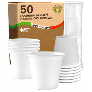 Bicchierini da Caffè in Carta Riciclabile Colore Bianco da 80ml - Confezione da 50 Bicchieri