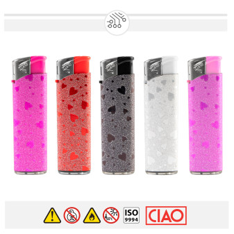 Ciao Accendini Elettronici Large Fantasia Glitter Heart - Serie da 5 Accendini