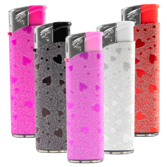 Ciao Accendini Elettronici Large Fantasia Glitter Heart - Serie da 5 Accendini