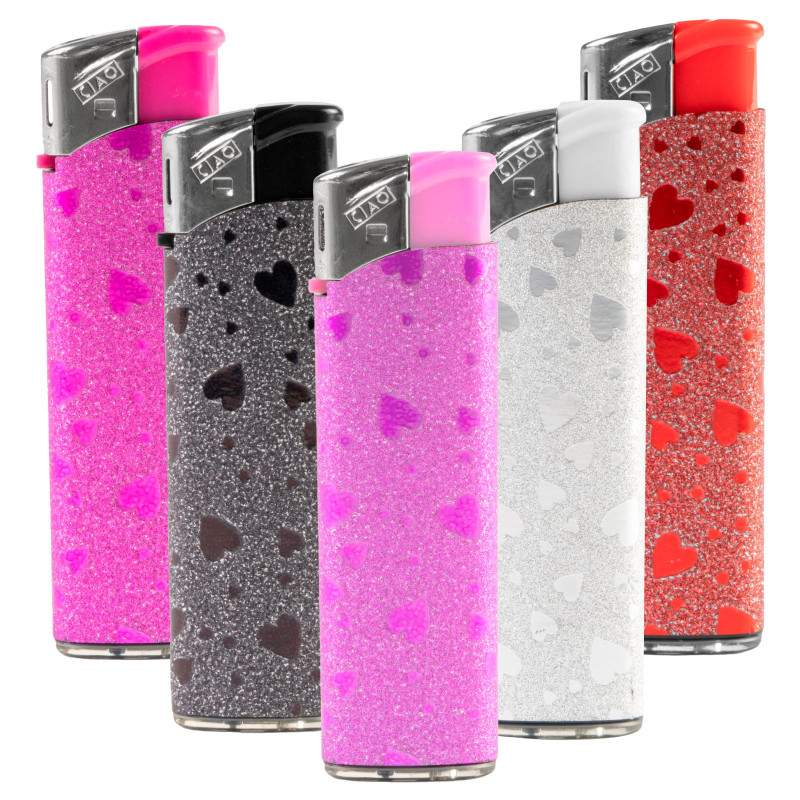 Ciao Accendini Elettronici Large Fantasia Glitter Heart - Serie da 5 Accendini