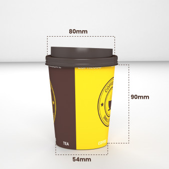 Bicchieri in Carta Riciclabile Colore Giallo e Marrone da 240ml con Coperchi per Asporto -