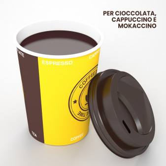 Bicchieri in Carta Riciclabile Colore Giallo e Marrone da 240ml con Coperchi per Asporto -