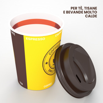 Bicchieri in Carta Riciclabile Colore Giallo e Marrone da 240ml con Coperchi per Asporto -