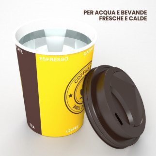 Bicchieri in Carta Riciclabile Colore Giallo e Marrone da 240ml con Coperchi per Asporto -