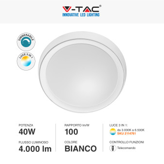 V-Tac Gallery VT-8402 Plafoniera LED Rotonda 20W/40W SMD