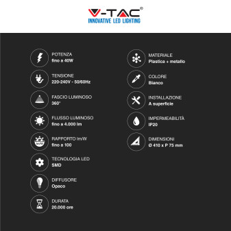 V-Tac Gallery VT-8402 Plafoniera LED Rotonda 20W/40W SMD
