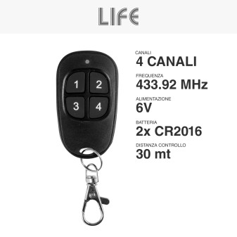 Life Radiocomando Multiuso 4 Tasti a Frequenza Fissa 433.92MHz 6V - mod. 55.CT205