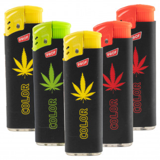 Prof Accendini Elettronici Turbo Antivento Fantasia Rubber Leaves Colorflame - Serie da 5 Accendini