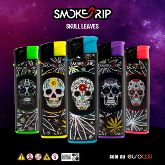 SmokeTrip Large Accendini Elettronici Grandi Fantasia Skull Leaves - Box da 50 Accendini