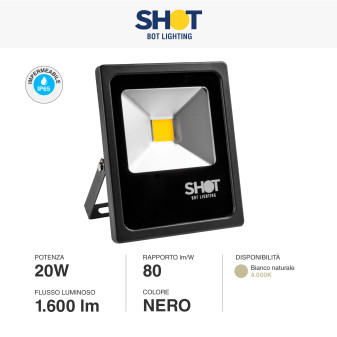 Bot Lighting Shot Faro LED Floodlight 20W SMD IP65 Nero - mod. AKRON20NLV