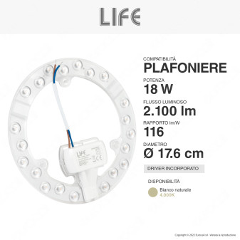 Life Modulo LED Circolina 18W SMD Ø176mm a Disco per Plafoniere