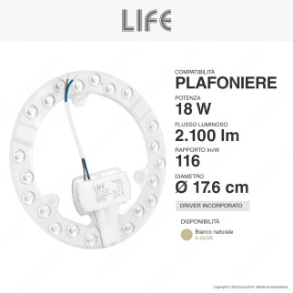 Life Modulo LED Circolina 18W SMD Ø176mm a Disco per Plafoniere