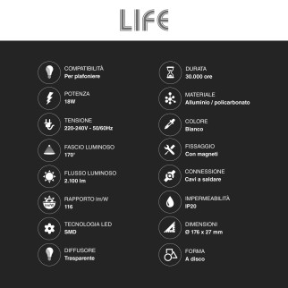 Life Modulo LED Circolina 18W SMD Ø176mm a Disco per Plafoniere