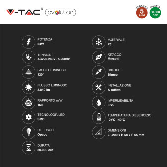 V-Tac Evolution VT-1524 Tubo LED Plafoniera 24W Lampadina SMD