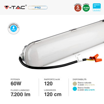 V-Tac Pro VT-160 Tubo LED Plafoniera 60W Lampadina Chip Samsung