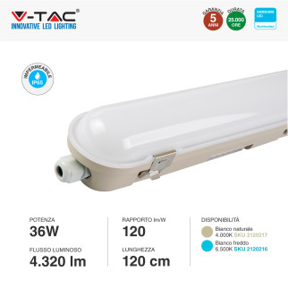 V-Tac VT-120136 Tubo LED Plafoniera 36W Lampadina Chip Samsung