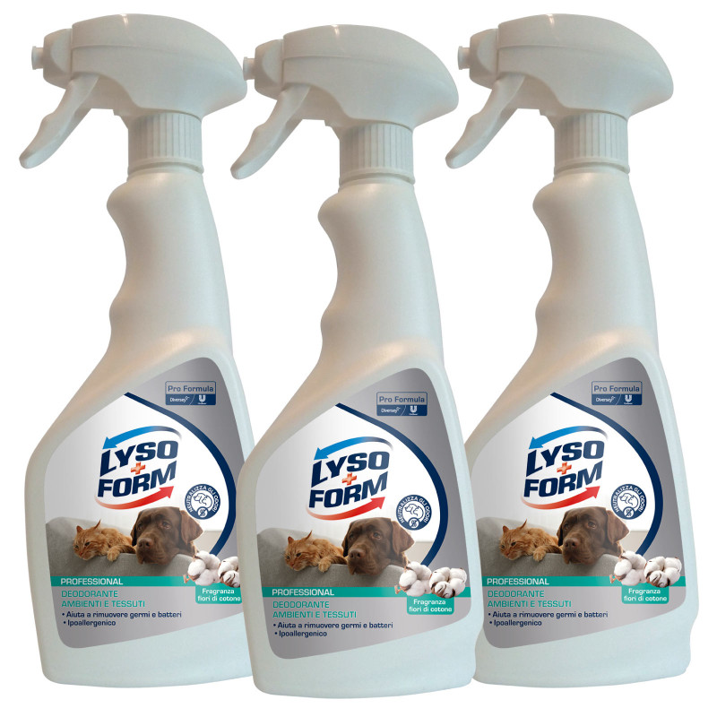 Lysoform Professional Deodorante Spray per Ambienti e Tessuti Profumo Fiori di Cotone - 3 Flaconi