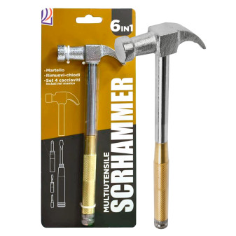 Intergross Scrhammer Multiutensile 6in1 con Martello Rimuovi Chiodi 4 Cacciaviti Inclusi nel Manico