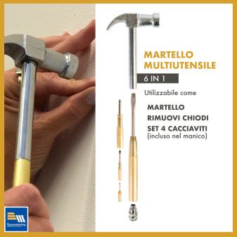 Intergross Scrhammer Multiutensile 6in1 con Martello Rimuovi Chiodi 4 Cacciaviti Inclusi nel Manico
