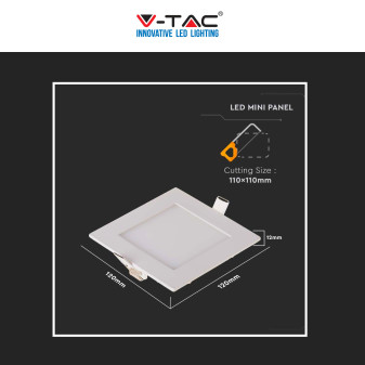 V-Tac VT-607 Pannello LED Quadrato 6W SMD da Incasso con Driver