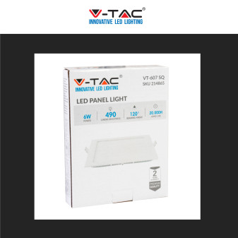V-Tac VT-607 Pannello LED Quadrato 6W SMD da Incasso con Driver
