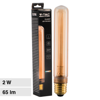 V-Tac VT-2162 Lampadina LED E27 2W Bulb T30 Tubolare SMD Art Filament in Vetro Ambrato - SKU 217473