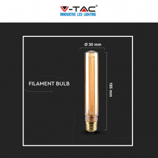 V-Tac VT-2162 Lampadina LED E27 2W Bulb T30 Tubolare SMD Art Filament in Vetro Ambrato - SKU 217473