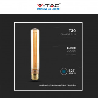 V-Tac VT-2162 Lampadina LED E27 2W Bulb T30 Tubolare SMD Art Filament in Vetro Ambrato - SKU 217473