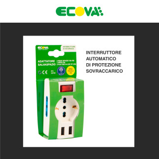 Ecova Multipresa Adattatore 1 Presa Schuko 10/16A 2P+T 2 Prese 10/16A 2P+T 2 Porte USB A con Spina