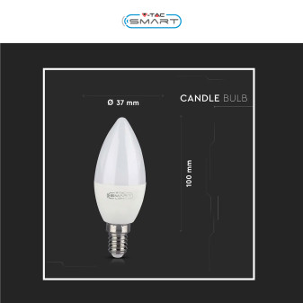 V-Tac Smart VT-5114 Lampadina LED Wi-Fi E14 4.8W Candle Bulb C37 Candela RGB+W Changing Color CCT Dimmerabile