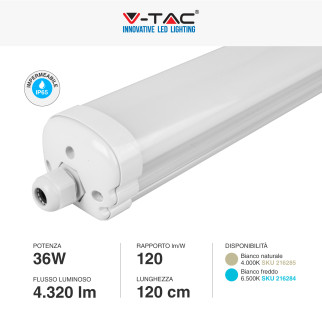 V-Tac VT-1249 Tubo LED Plafoniera 36W Lampadina SMD IP65 120cm
