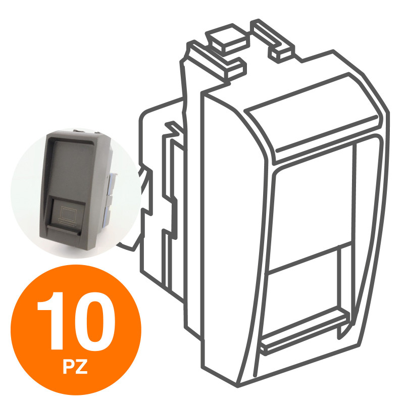 MAPAM Connettore Rete Rj45 8 Pin 5E Nero - Confezione 10pz - mod. 823N - Compatibile con BTicino