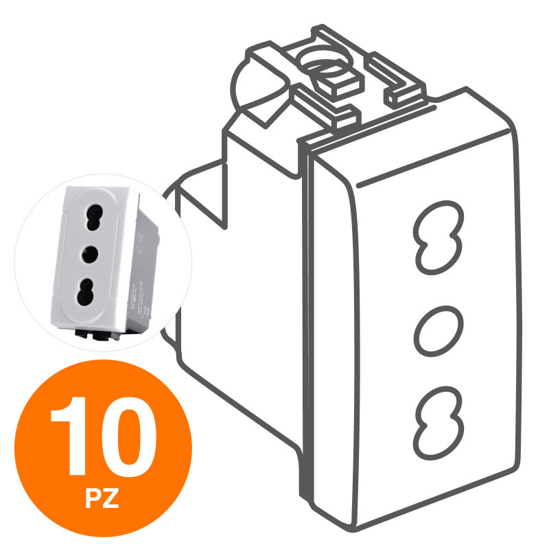 MAPAM Presa Bivalente (16A-250V) ART 2P Bianco - Confezione 10pz - mod. 818B - Compatibile con