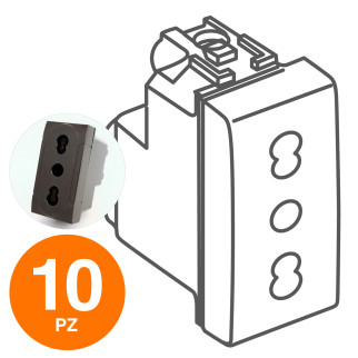 MAPAM Presa Bivalente (16A-250V) ART 2P Nero - Confezione 10pz - mod. 818N - Compatibile con