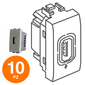 MAPAM Presa Usb 5V 2A 265V ART Alluminio - Confezione 10pz - mod. 829A - Compatibile con BTicino