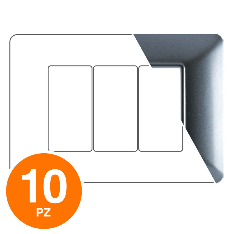 MAPAM Placca Tecnopolimero ART 3P Grigio Scuro - Confezione 10pz - mod. 8003-08 - Compatibile con
