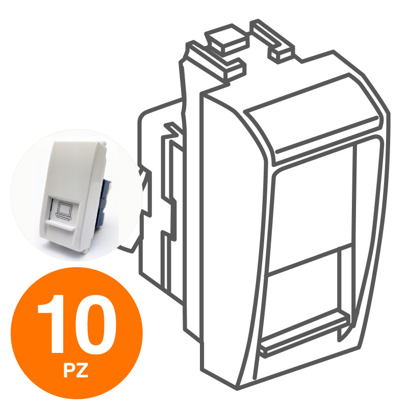 MAPAM Connettore Di Rete Rj45 GEM Bianco - Confezione 10pz - mod. 627B - Compatibile con Vimar PLANA