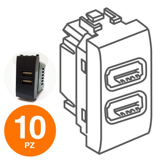 MAPAM Doppia Presa Usb 2A GEM Nero - Confezione 10pz - mod. 621N - Compatibile con Vimar PLANA