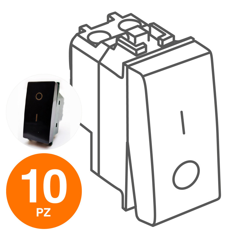 MAPAM Interruttore Bipolare 01 (16A-250V) GEM Nero - Confezione 10pz - mod. 602N - Compatibile con