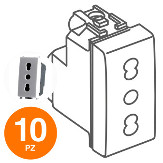 MAPAM Presa Bivalente (16A-250V) GEM Bianco - Confezione 10pz - mod. 618B - Compatibile con Vimar
