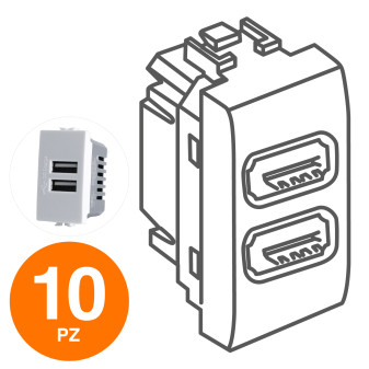 MAPAM Doppia Presa Usb 2A JOY Bianco - Confezione 10pz - mod. 521B - Compatibile con BTicino MATIX