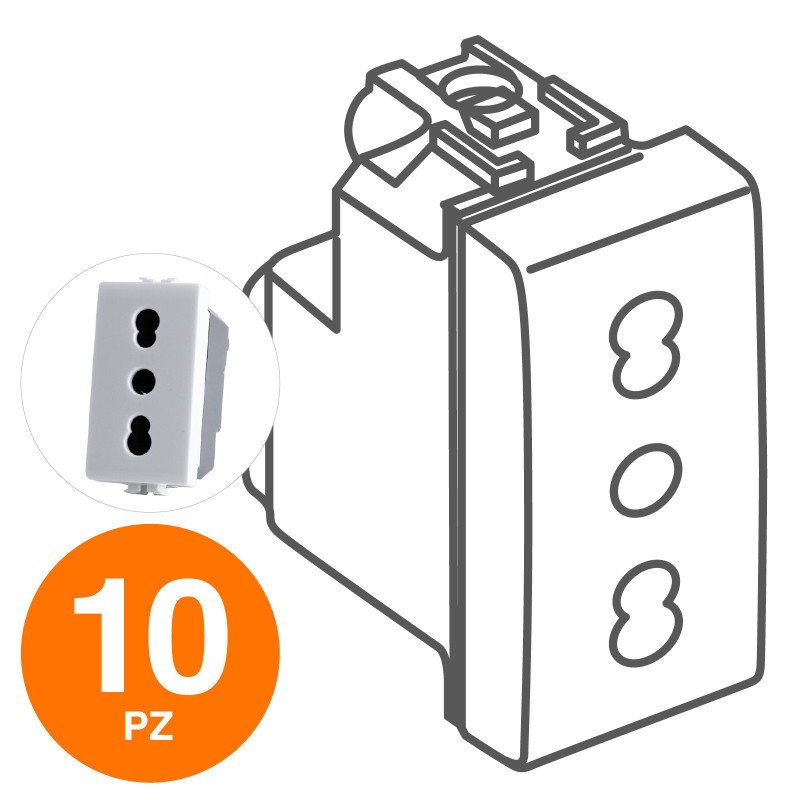 MAPAM Presa Bivalente (16A-250V) JOY Bianco - Confezione 10pz - mod. 518B - Compatibile con BTicino