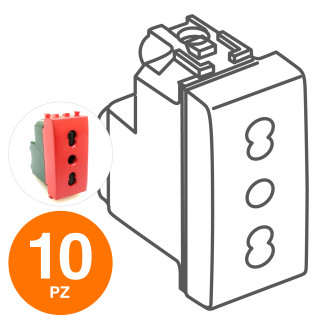 MAPAM Presa Bivalente (16A-250V) JOY per linea emergenza Rosso - Confezione 10pz - mod. 518R -