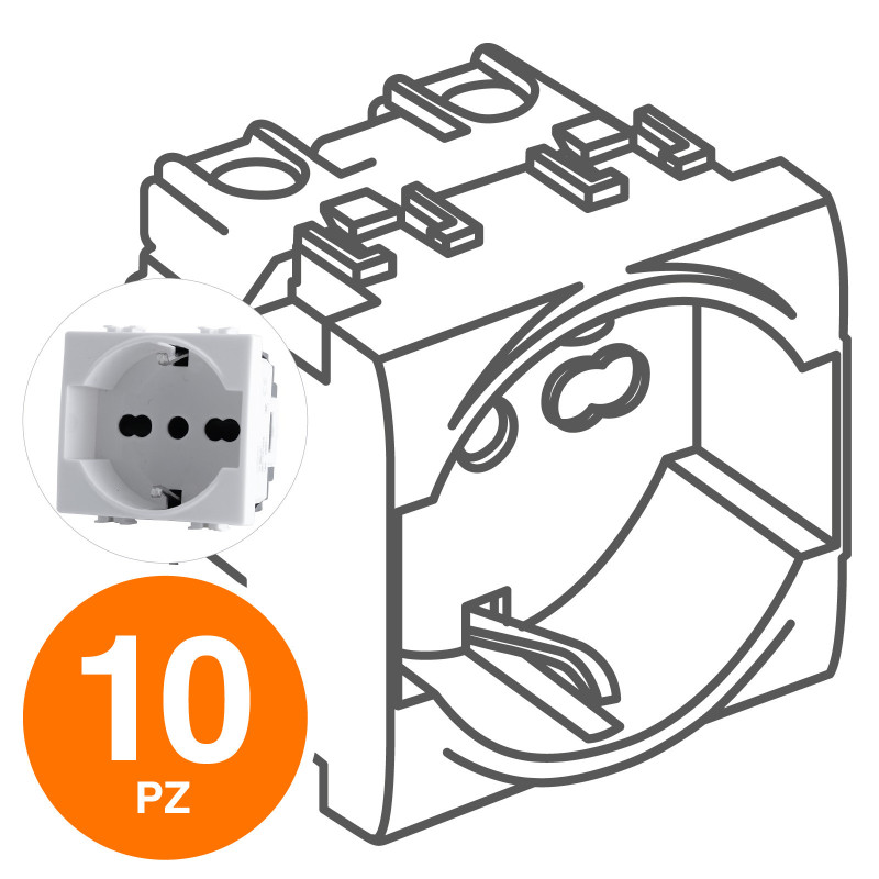 MAPAM Presa Schuko Unel (16A-250V) JOY Bianco - Confezione 10pz - mod. 514B - Compatibile con