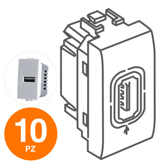 MAPAM Presa Usb 5V 2A 265V JOY Bianco - Confezione 10pz - mod. 529B - Compatibile con BTicino MATIX
