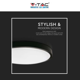 V-Tac VT-8624 Plafoniera LED Rotonda 24W SMD IP44 Colore Nero -