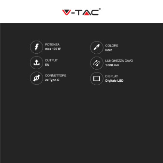 V-Tac VT-5303 Cavo USB Type-C Lunghezza 1m Colore Nero con Display LED - SKU 7746