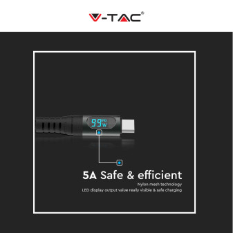 V-Tac VT-5303 Cavo USB Type-C Lunghezza 1m Colore Nero con Display LED - SKU 7746
