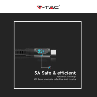 V-Tac VT-5303 Cavo USB Type-C Lunghezza 1m Colore Nero con Display LED - SKU 7746