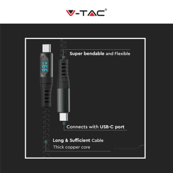 V-Tac VT-5303 Cavo USB Type-C Lunghezza 1m Colore Nero con Display LED - SKU 7746